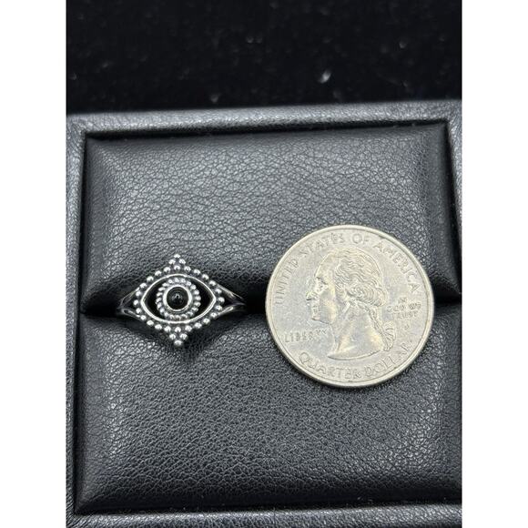 New Condition Sterling Silver Evil Eye Onyx Ring Size 7 - Picture 7 of 11